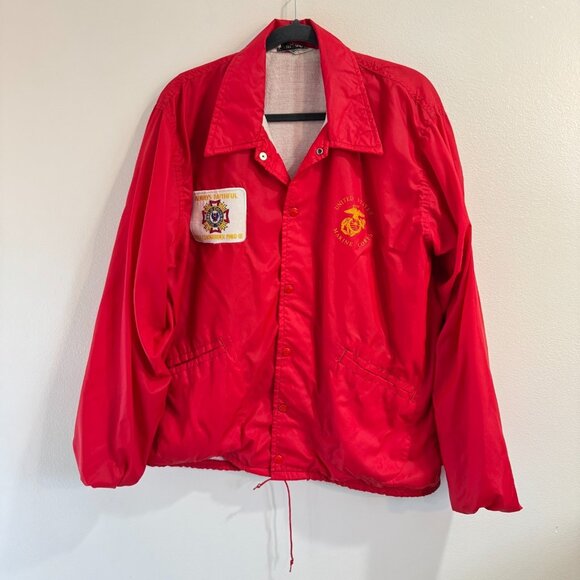 Vintage 80s Jacket Coat L United States Marine Corps Veteran Foreign Wars Red - Picture 1 of 10